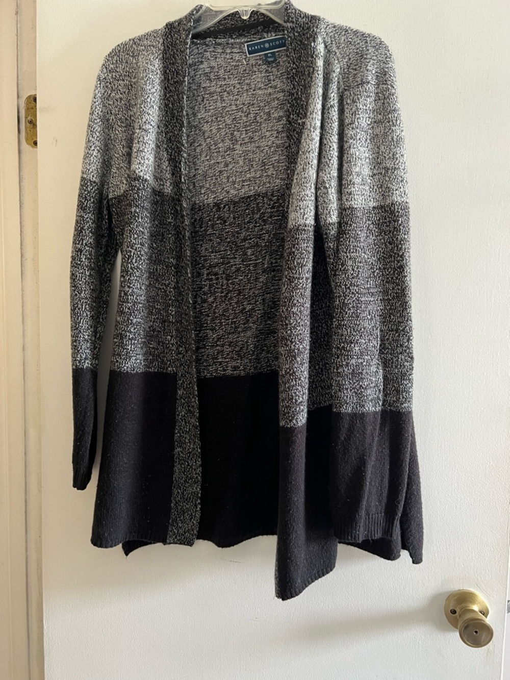 Karen Scott Marled Knit Open-Front Cardigan in Black and Gray